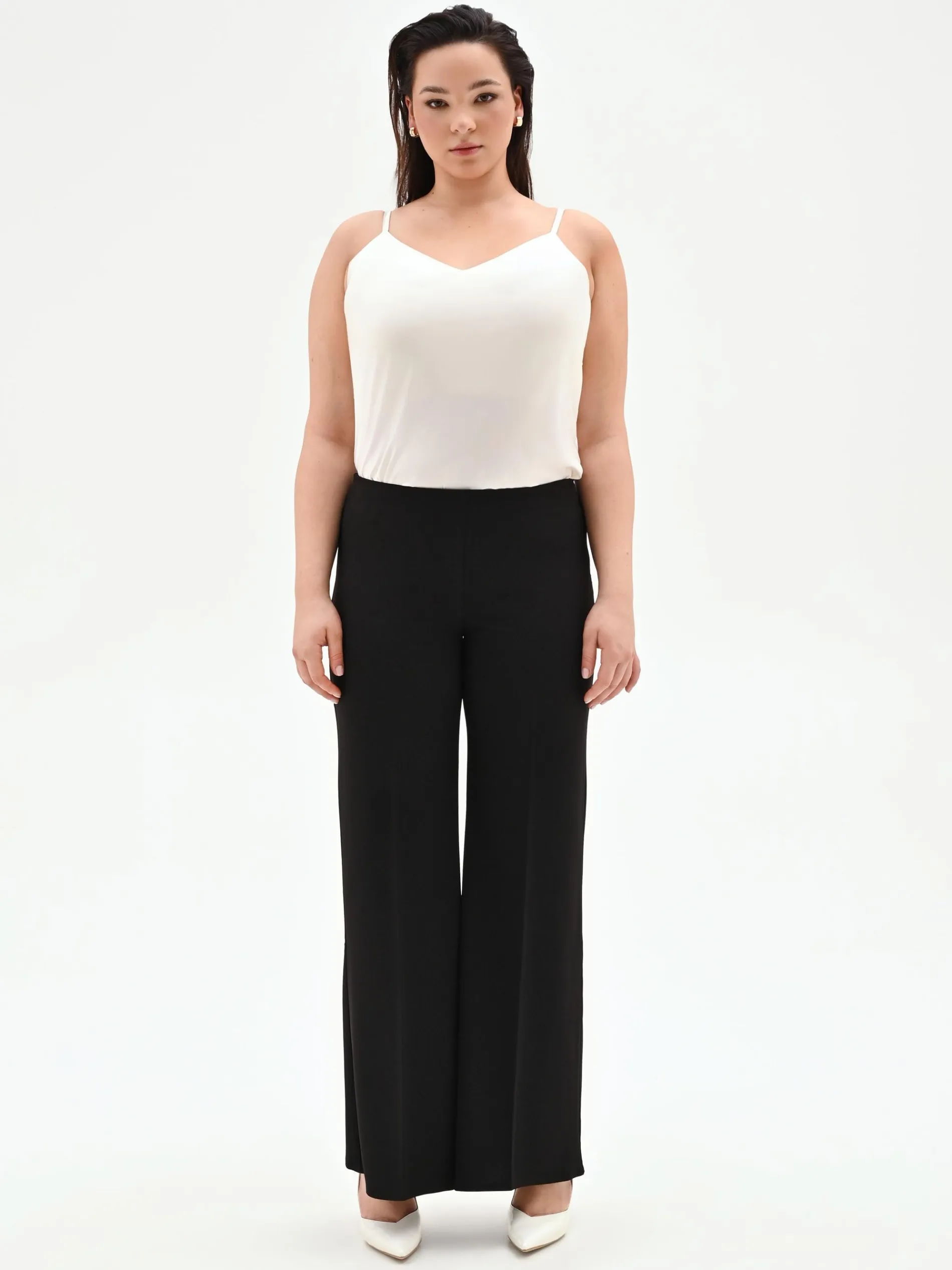 PANTALONE CURVY NERO A PALAZZO IN SCUBA CRÈPE