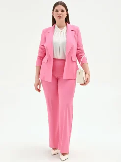 PANTALONE CURVY ROSA A VITA ALTA IN SCUBA CRÈPE