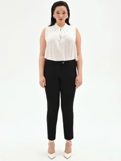 PANTALONE CURVY SKINNY NERO IN SCUBA MANO CRÈPE