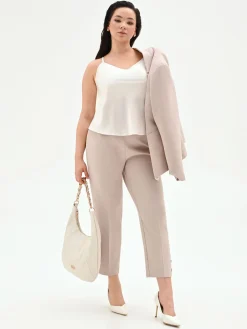 PANTALONE CURVY TORTORA BEIGE IN TESSUTO TECNICO