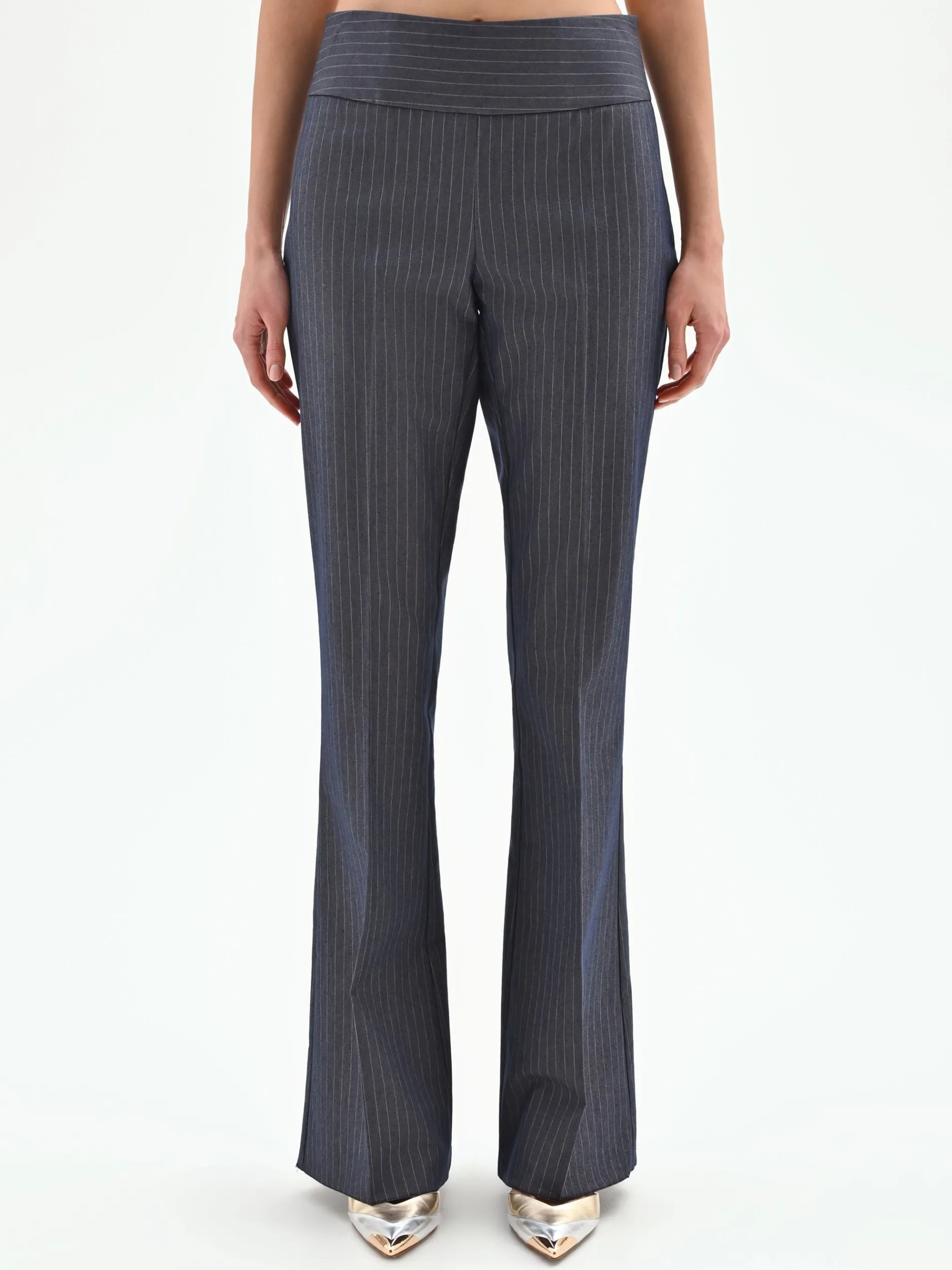 PANTALONE GESSATO BLU MID FLARED