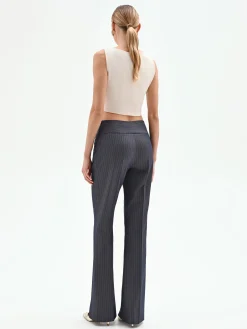 PANTALONE GESSATO BLU MID FLARED