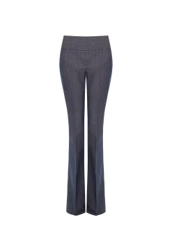 PANTALONE GESSATO BLU MID FLARED