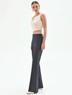 PANTALONE GESSATO BLU MID FLARED