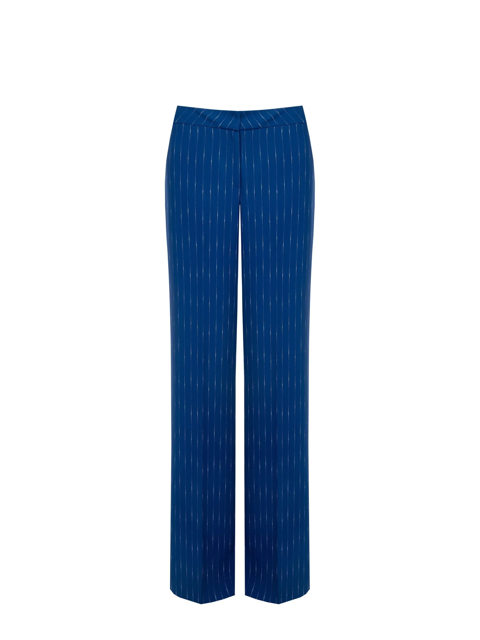 PANTALONE GESSATO GAMBA AMPIA BLU BRILLANTE A VITA BASSA
