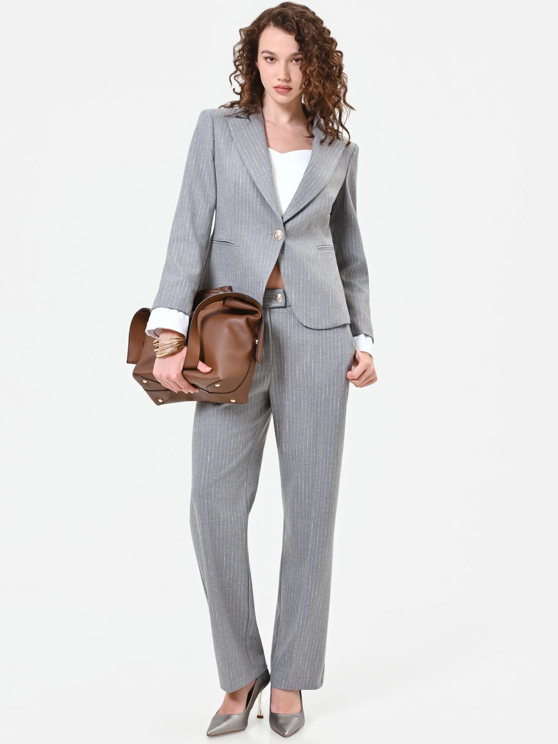 PANTALONE GESSATO GRIGIO CHIARO
