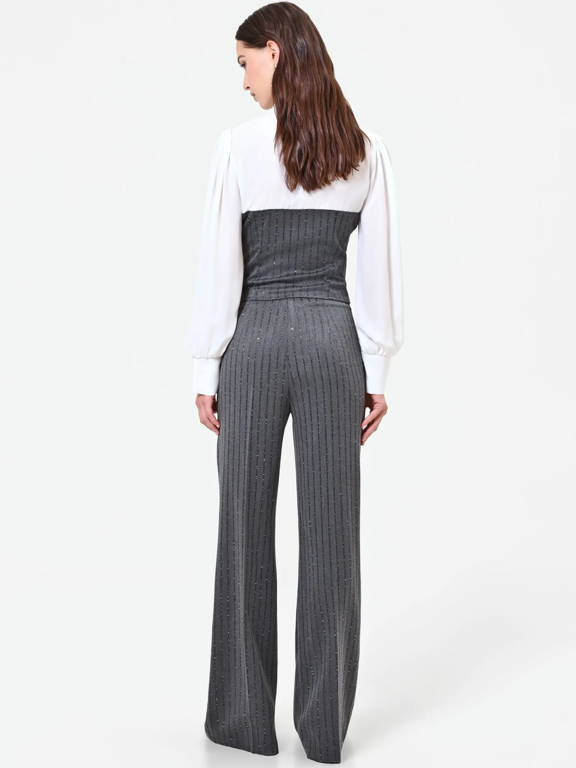 PANTALONE GESSATO GRIGIO CON PAILLETTES