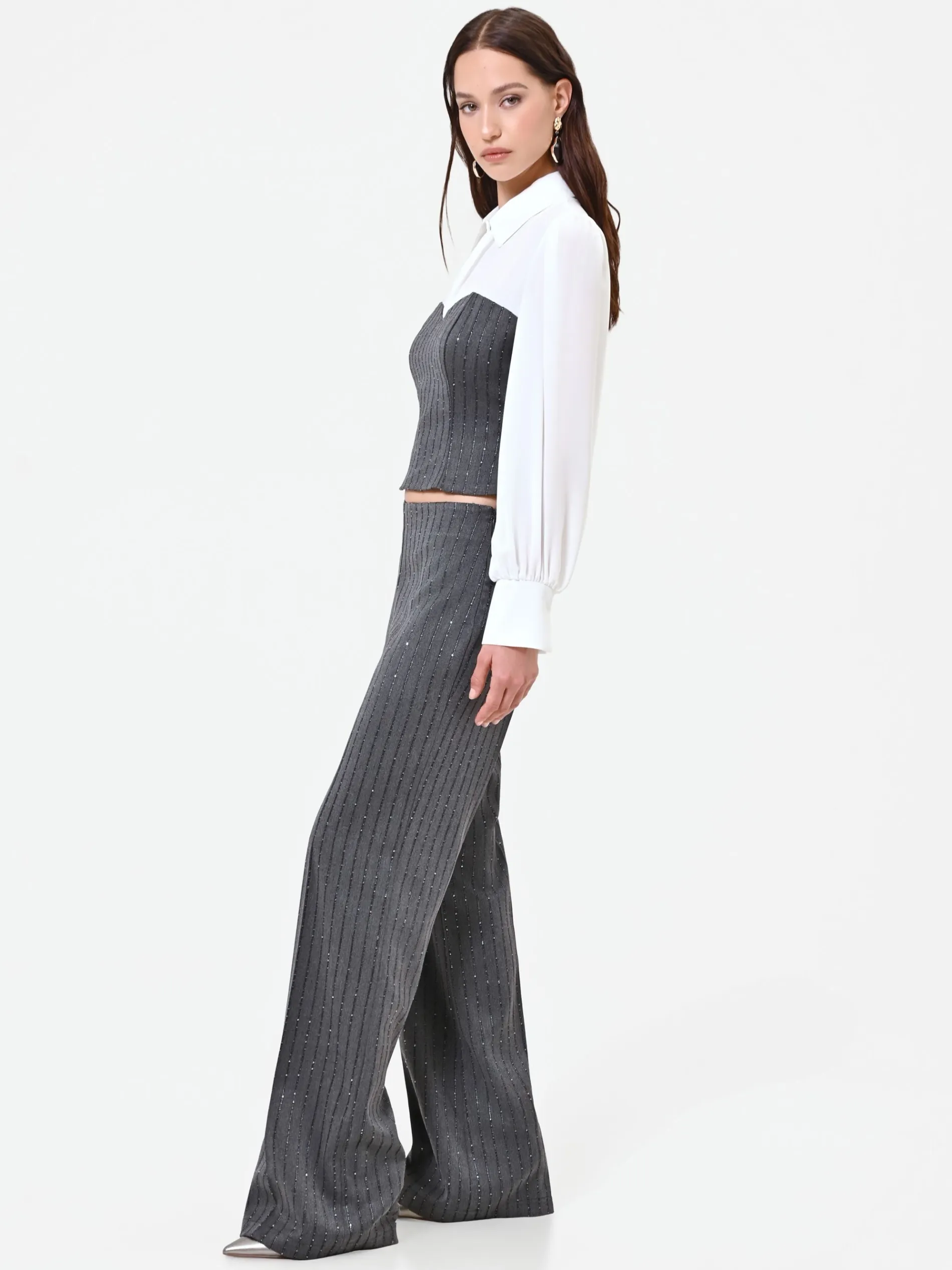 PANTALONE GESSATO GRIGIO CON PAILLETTES
