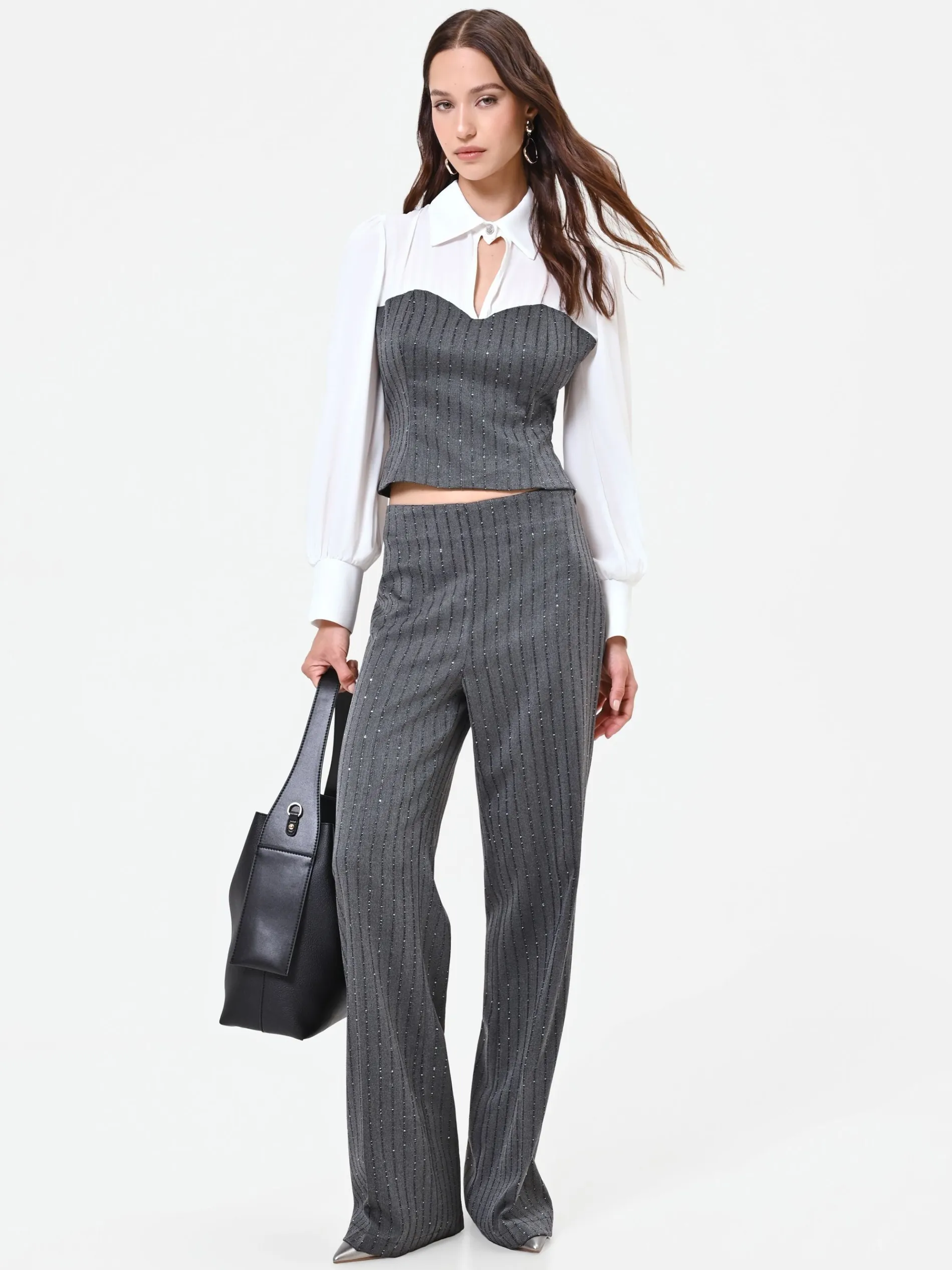 PANTALONE GESSATO GRIGIO CON PAILLETTES