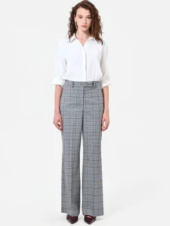 PANTALONE GRIGIO A GAMBA AMPIA CON FANTASIA CHECK