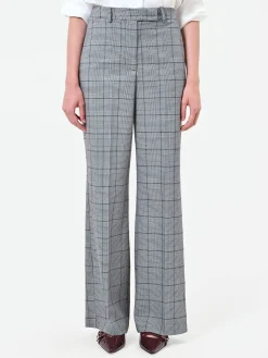 PANTALONE GRIGIO A GAMBA AMPIA CON FANTASIA CHECK