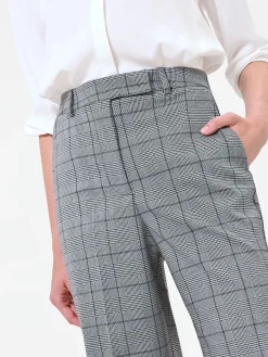 PANTALONE GRIGIO A GAMBA AMPIA CON FANTASIA CHECK