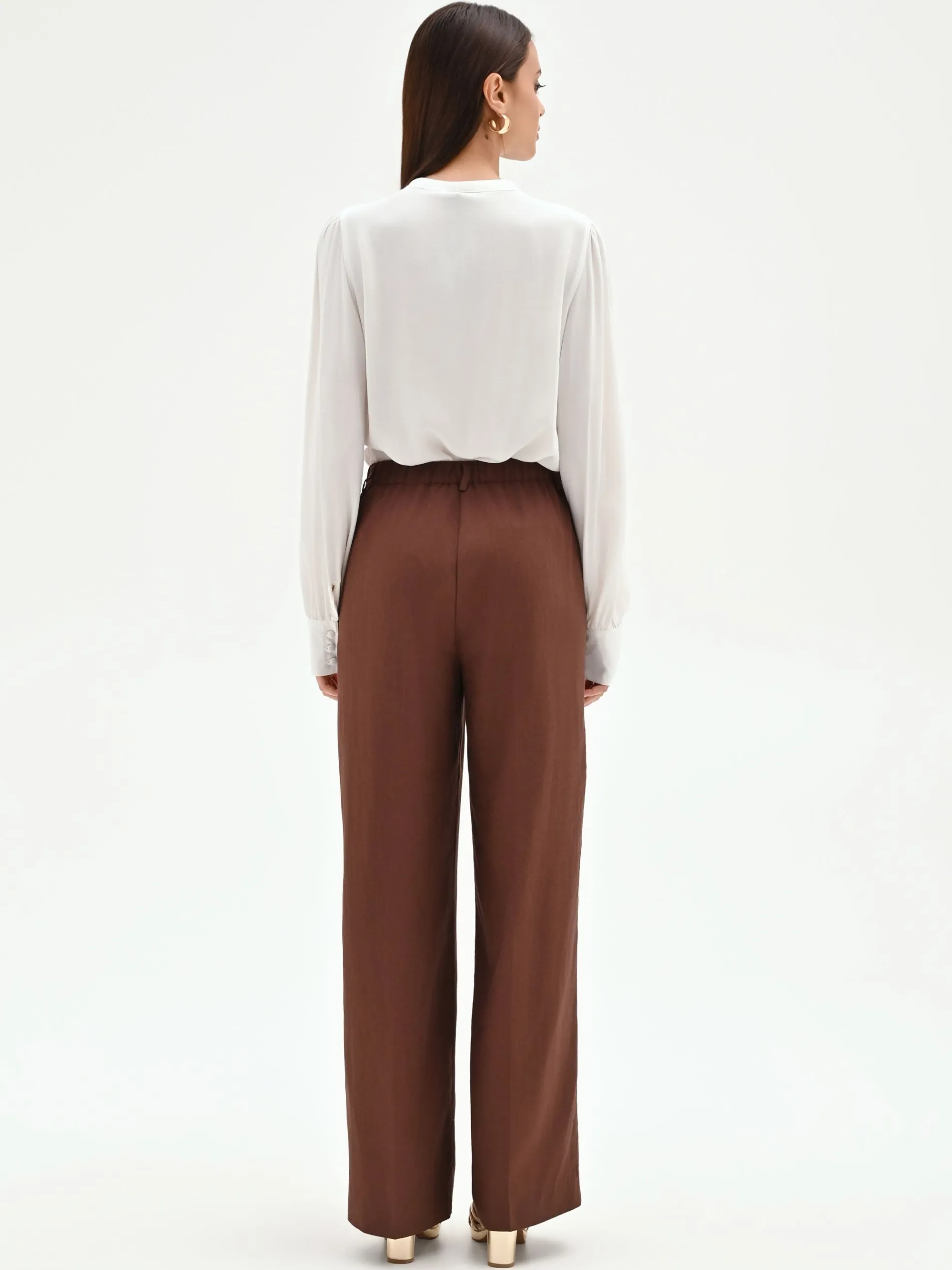 PANTALONE IN LINO COLOR CIOCCOLATO