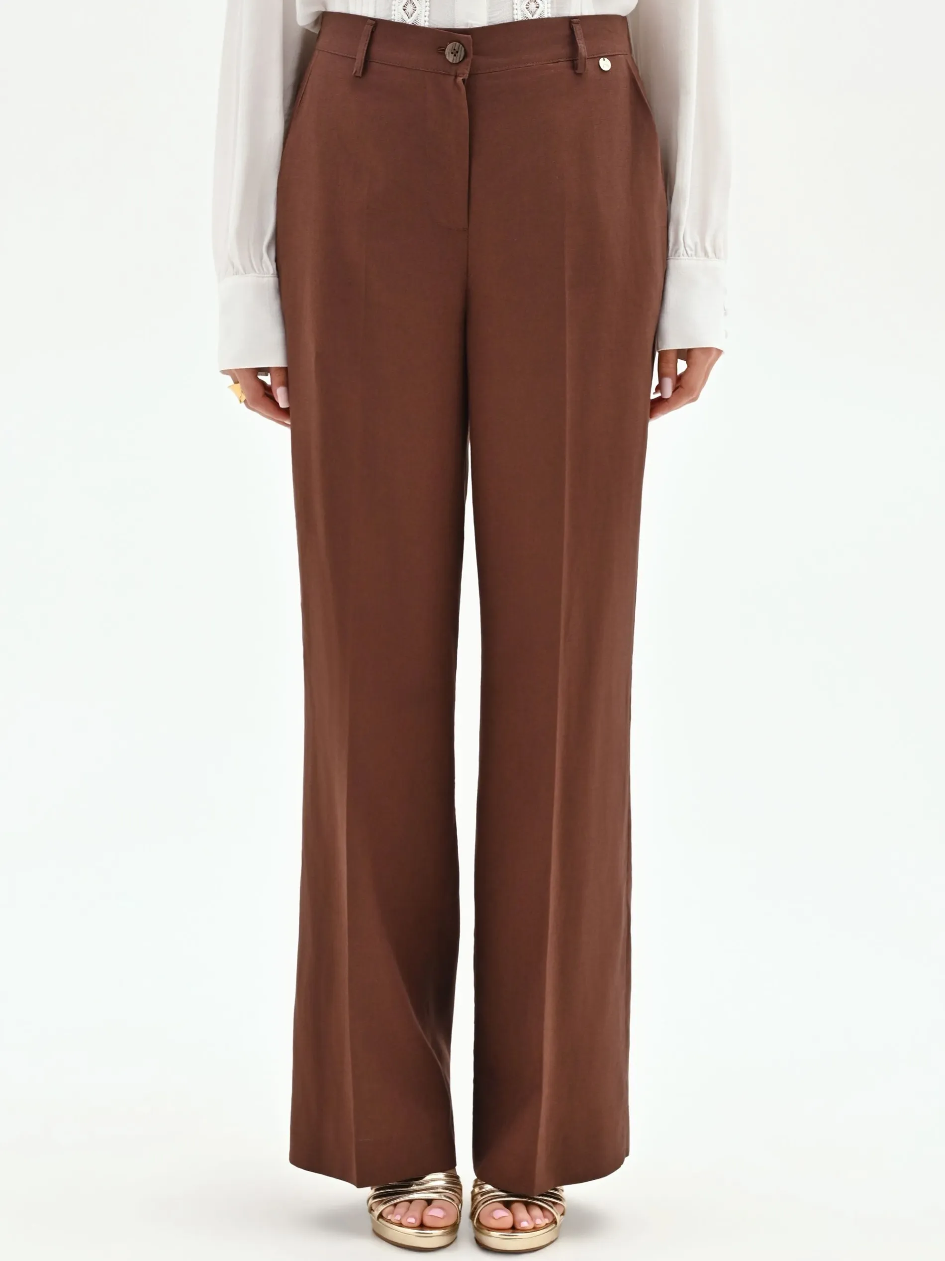 PANTALONE IN LINO COLOR CIOCCOLATO