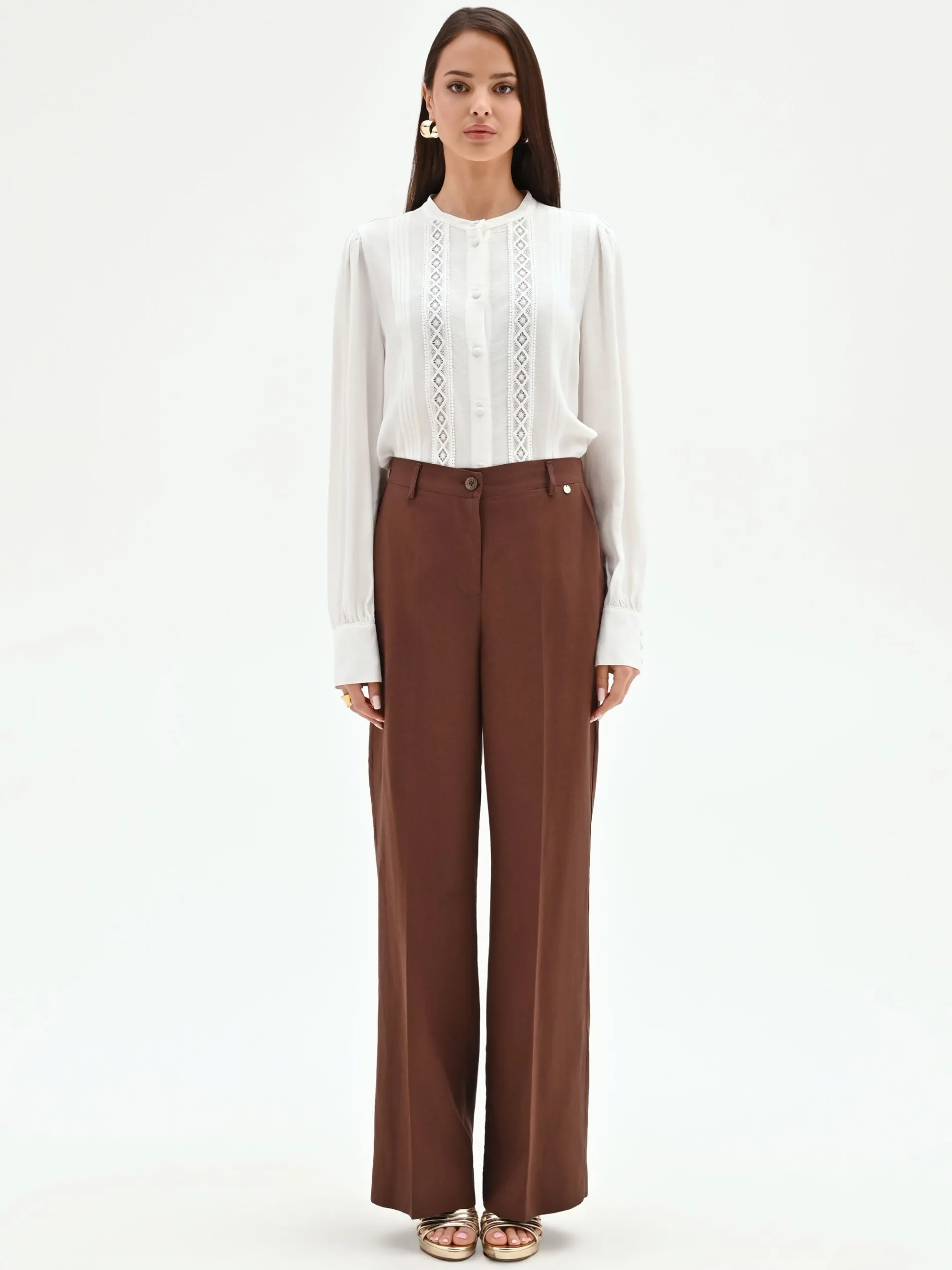 PANTALONE IN LINO COLOR CIOCCOLATO
