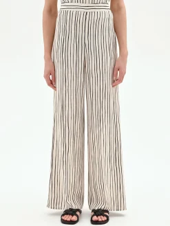 PANTALONE IN LINO PANNA A PALAZZO CON FANTASIA A RIGHE
