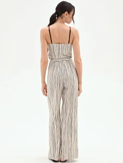 PANTALONE IN LINO PANNA A PALAZZO CON FANTASIA A RIGHE