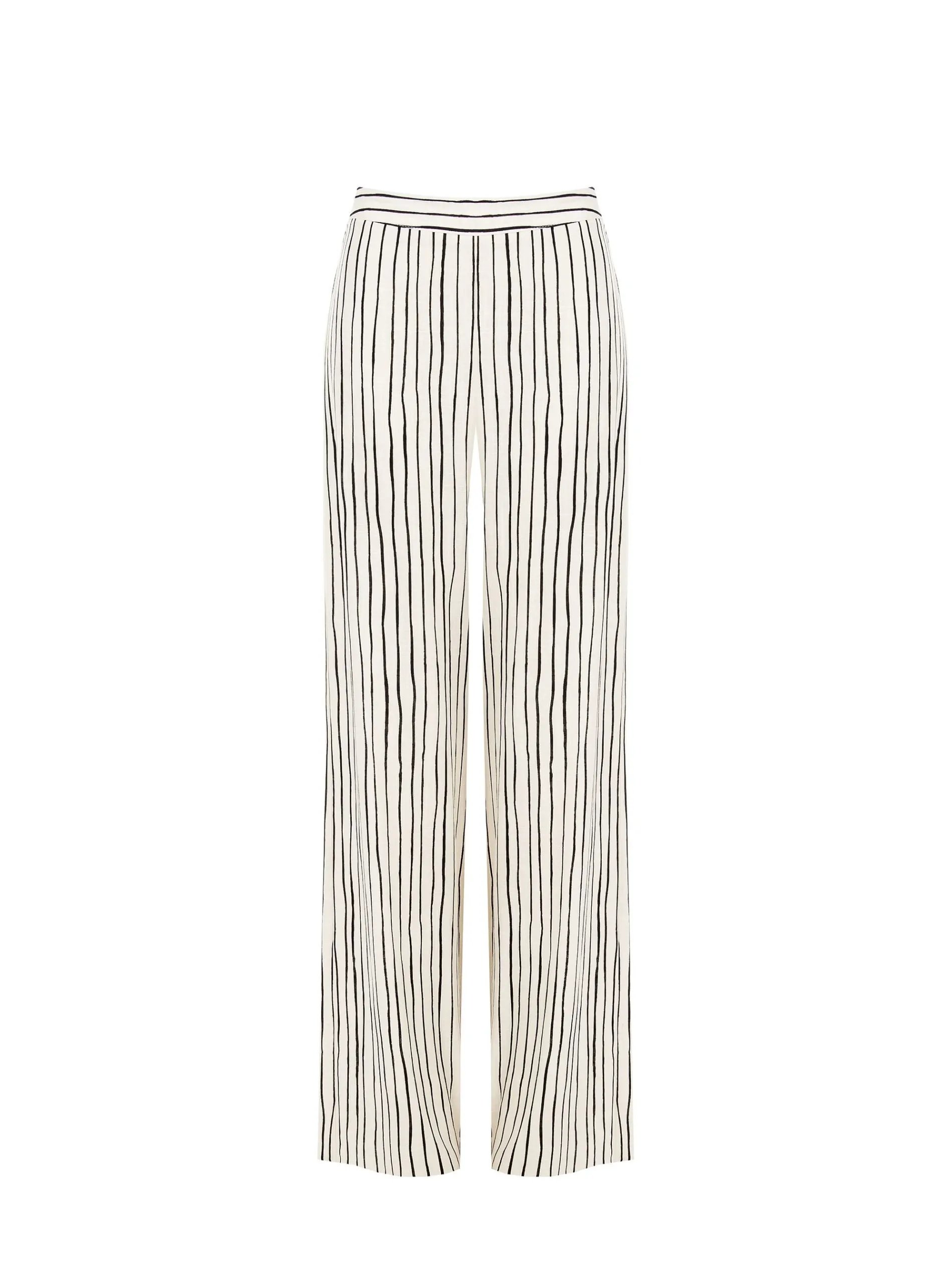 PANTALONE IN LINO PANNA A PALAZZO CON FANTASIA A RIGHE