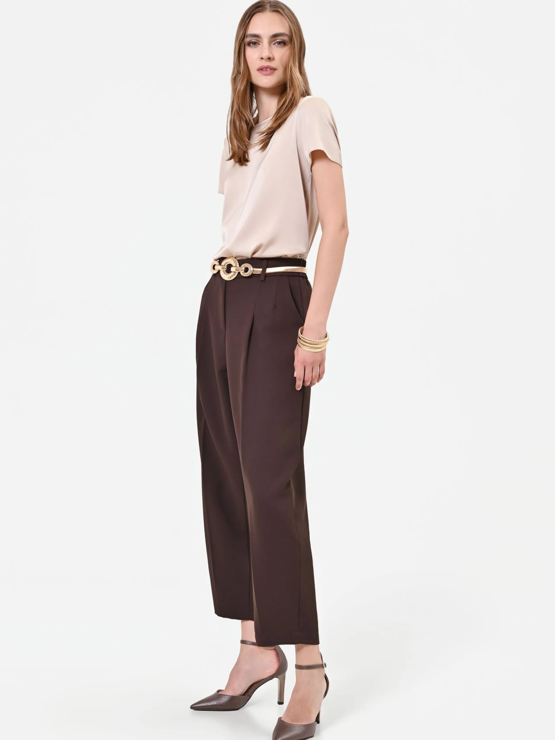 PANTALONE MARRONE TESTA DI MORO CON PINCES