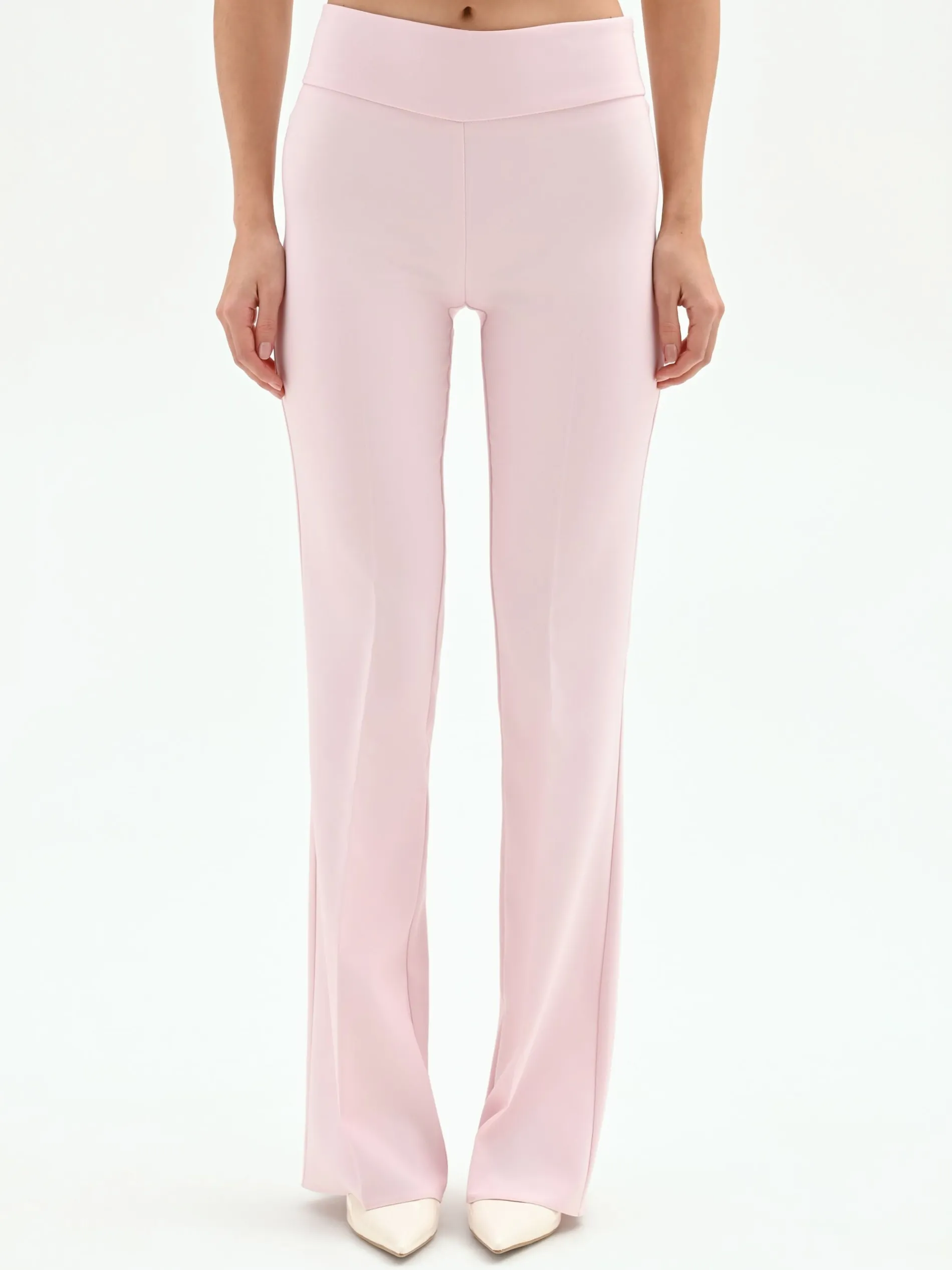 PANTALONE MID FLARED ROSA PASTELLO A VITA ALTA