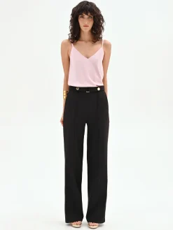 PANTALONE NERO A GAMBA DRITTA CON BOTTONI GIOIELLO