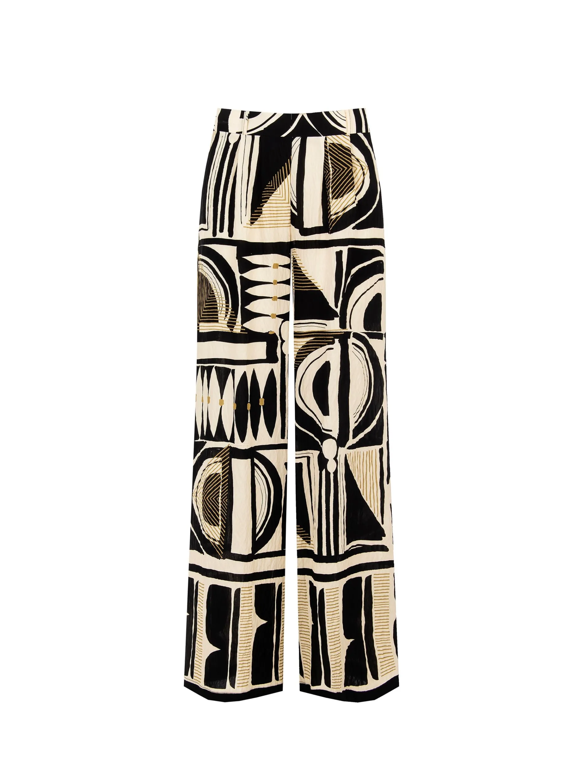 PANTALONE NERO A PALAZZO CON STAMPA ASTRATTA
