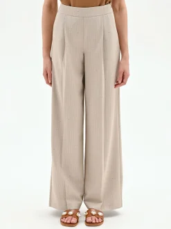 PANTALONE PALAZZO BEIGE GESSATO CON PUNTI LUCE