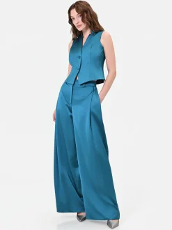 PANTALONE PALAZZO BLU OTTANIO IN RASO