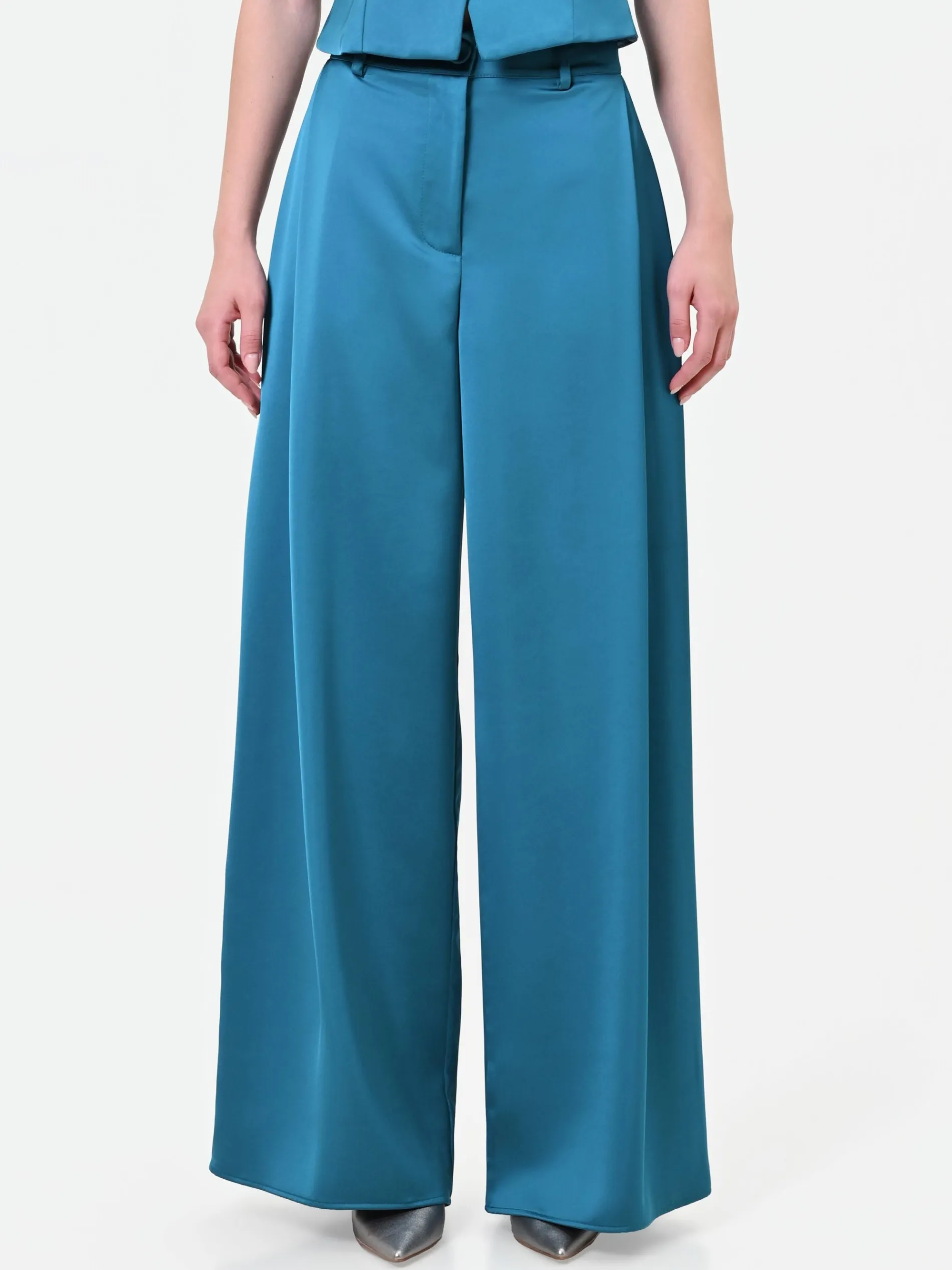 PANTALONE PALAZZO BLU OTTANIO IN RASO