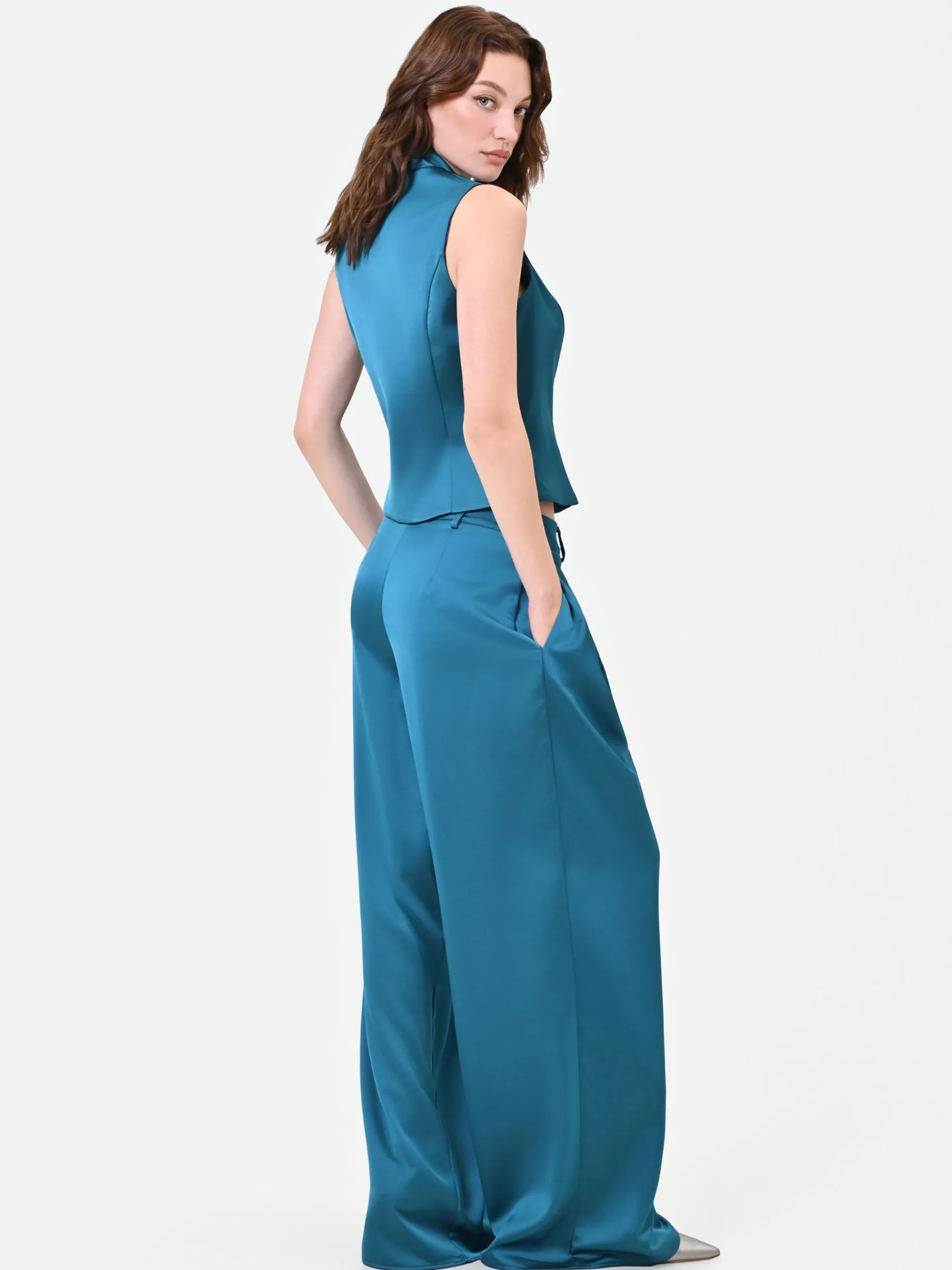 PANTALONE PALAZZO BLU OTTANIO IN RASO
