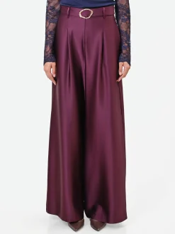 PANTALONE PALAZZO BORDEAUX IN RASO