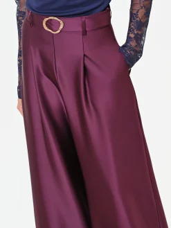 PANTALONE PALAZZO BORDEAUX IN RASO