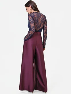 PANTALONE PALAZZO BORDEAUX IN RASO
