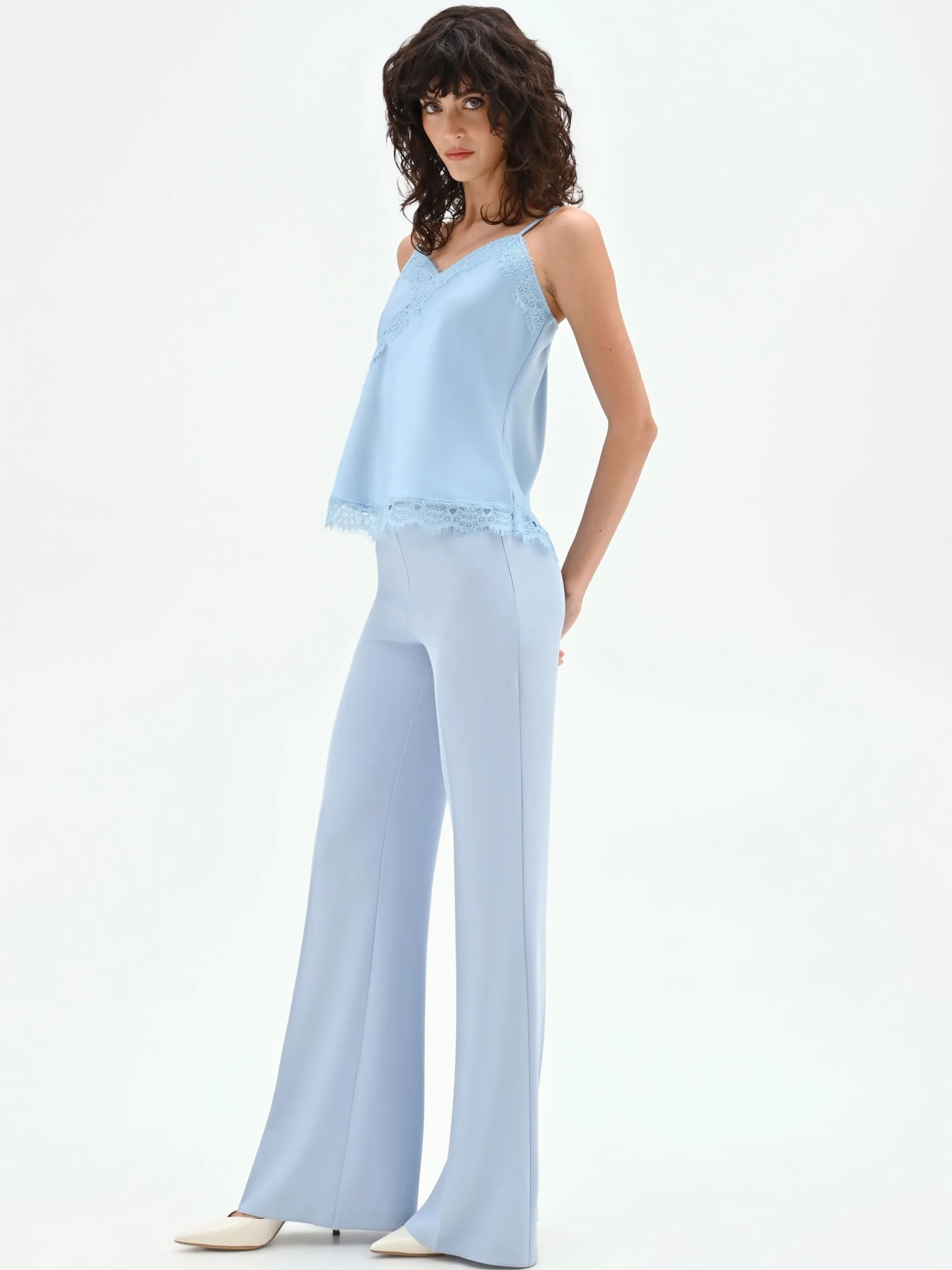 PANTALONE PALAZZO CIELO AZZURRO A VITA ALTA