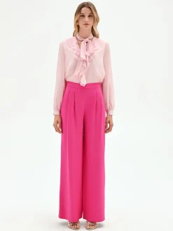 PANTALONE PALAZZO FUCSIA A VITA ALTA IN POLIVISCOSA