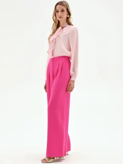 PANTALONE PALAZZO FUCSIA A VITA ALTA IN POLIVISCOSA