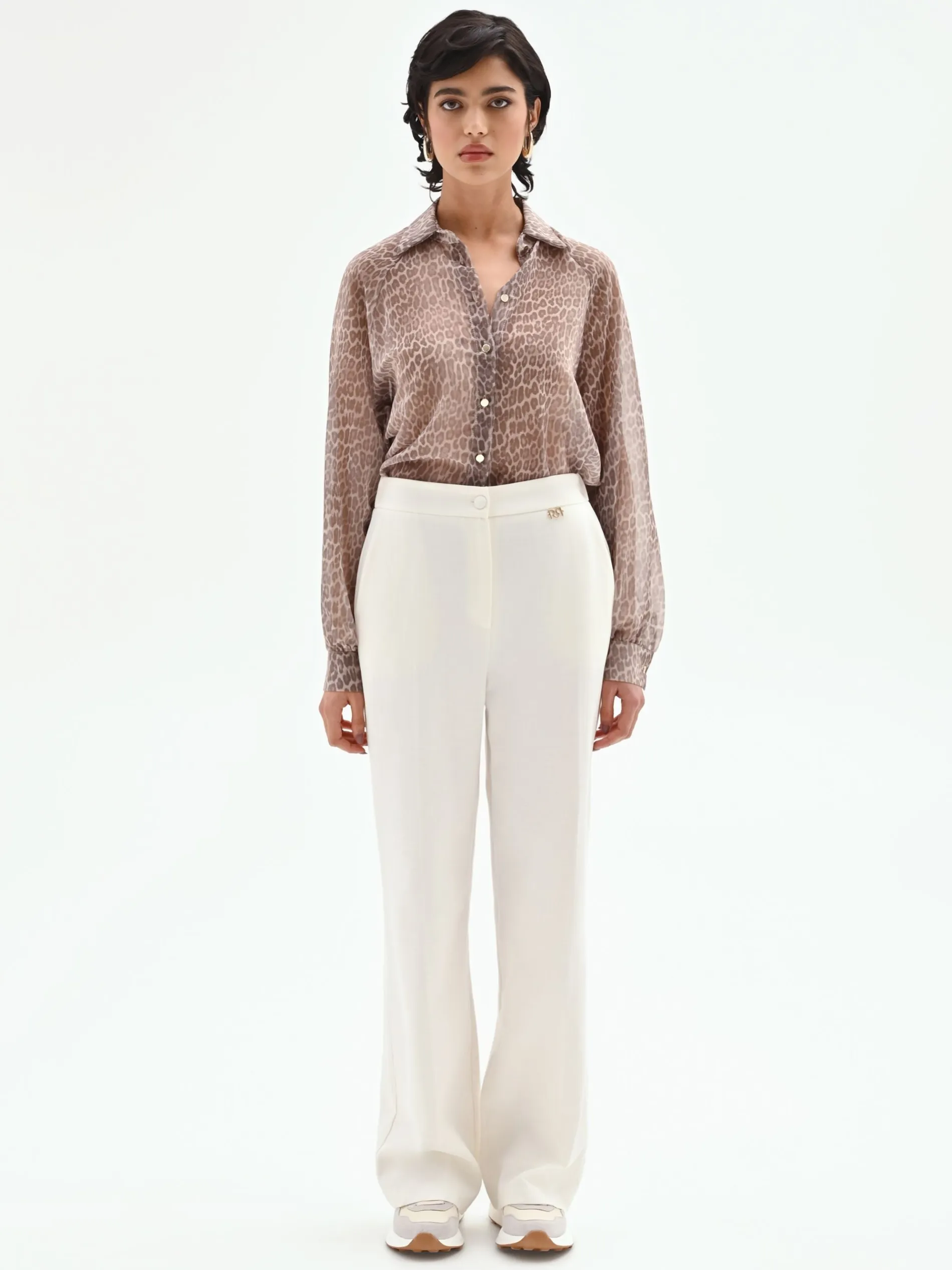 PANTALONE PALAZZO IN MISTO COTONE LYOCELL BIANCO