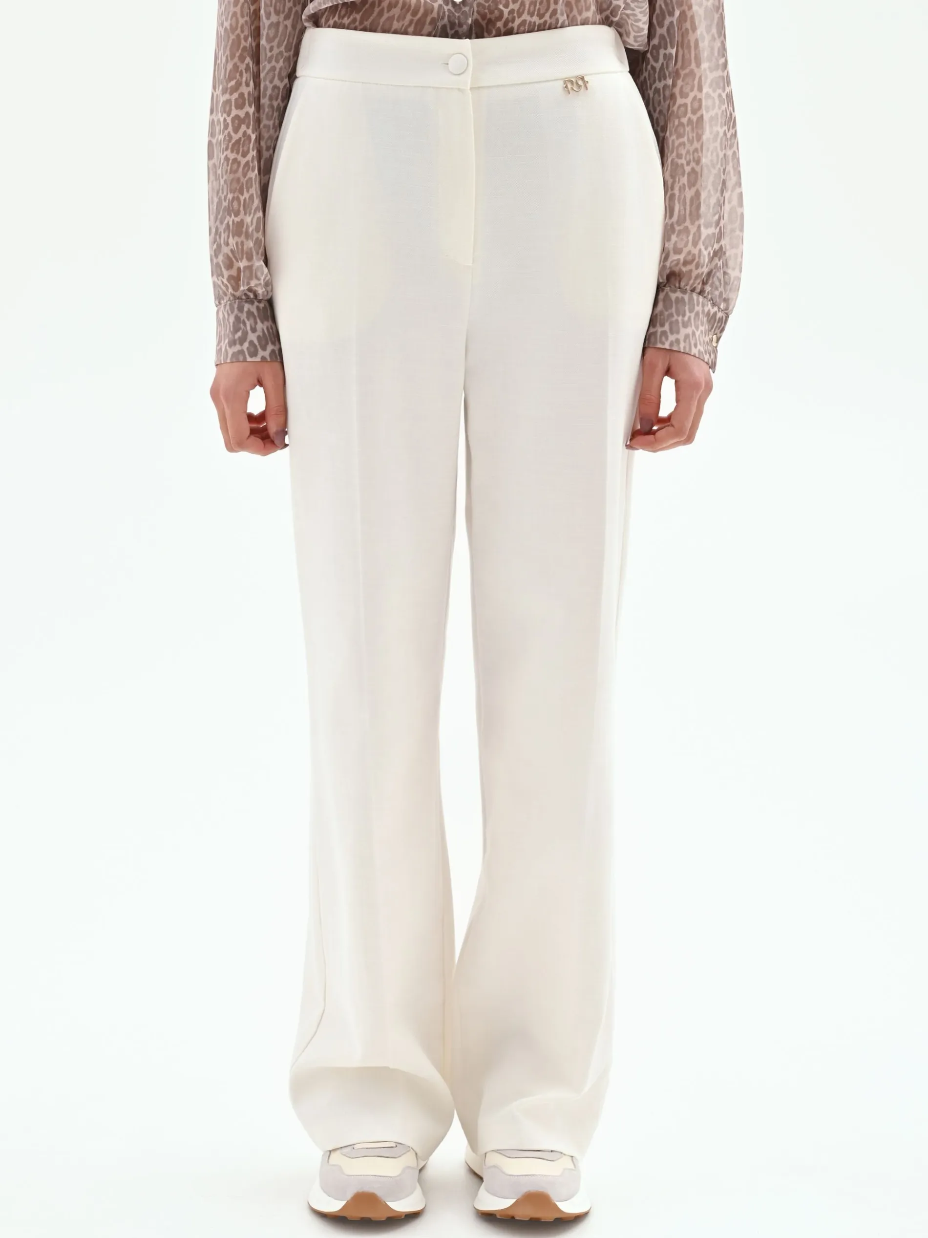 PANTALONE PALAZZO IN MISTO COTONE LYOCELL BIANCO