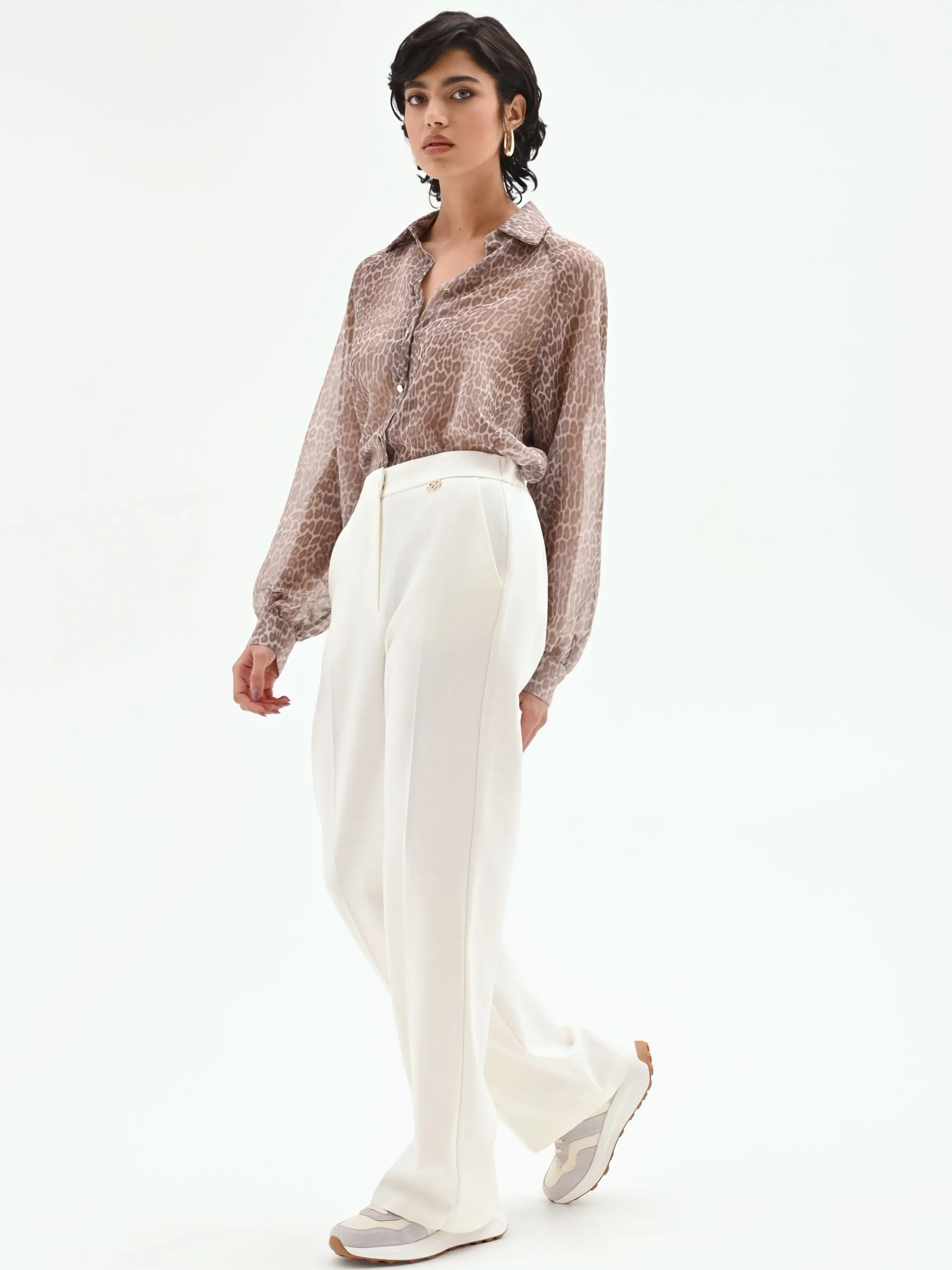 PANTALONE PALAZZO IN MISTO COTONE LYOCELL BIANCO