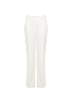 PANTALONE PALAZZO IN MISTO COTONE LYOCELL BIANCO