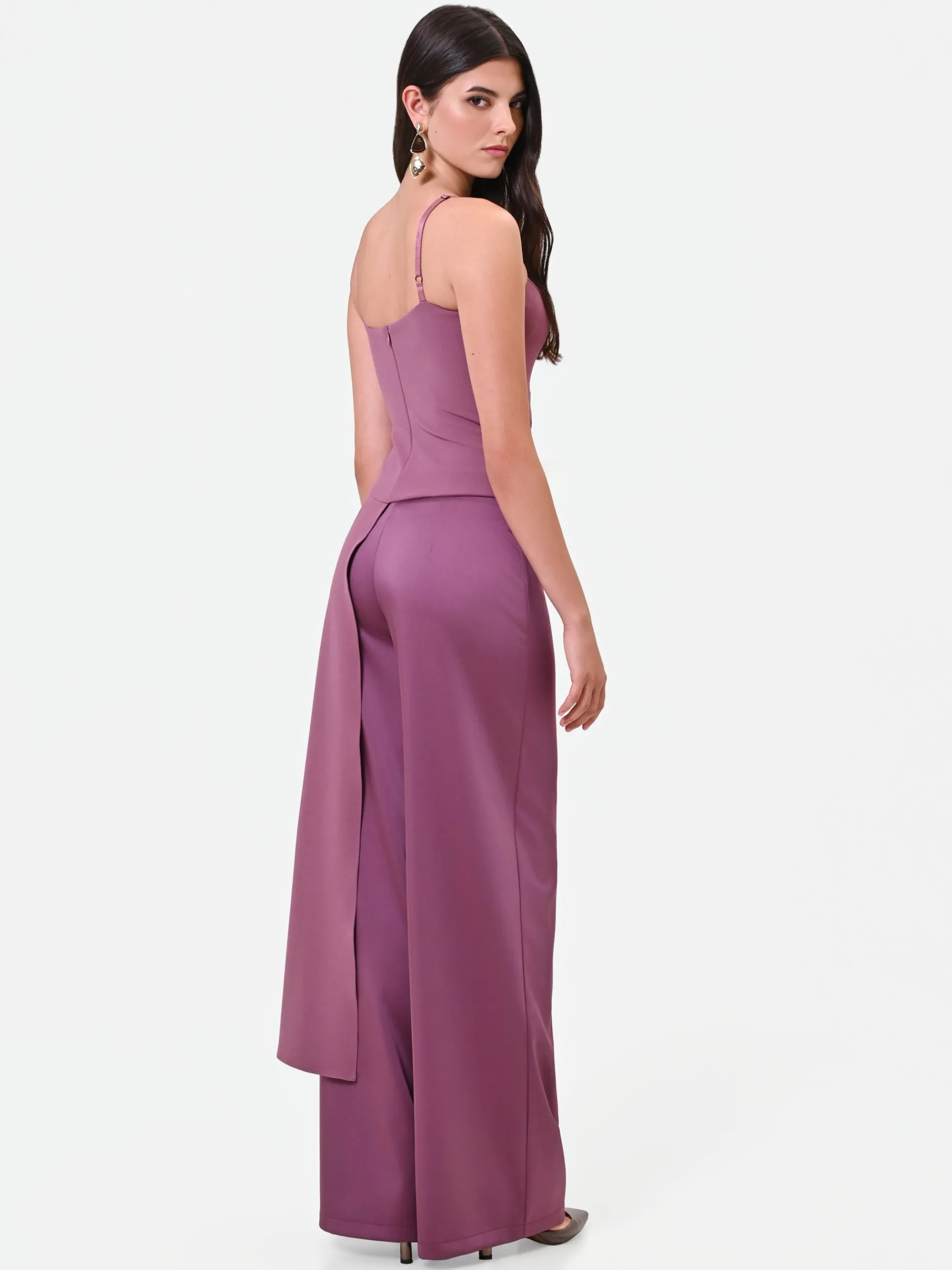 PANTALONE PALAZZO IN RASO ROSA ANTICO