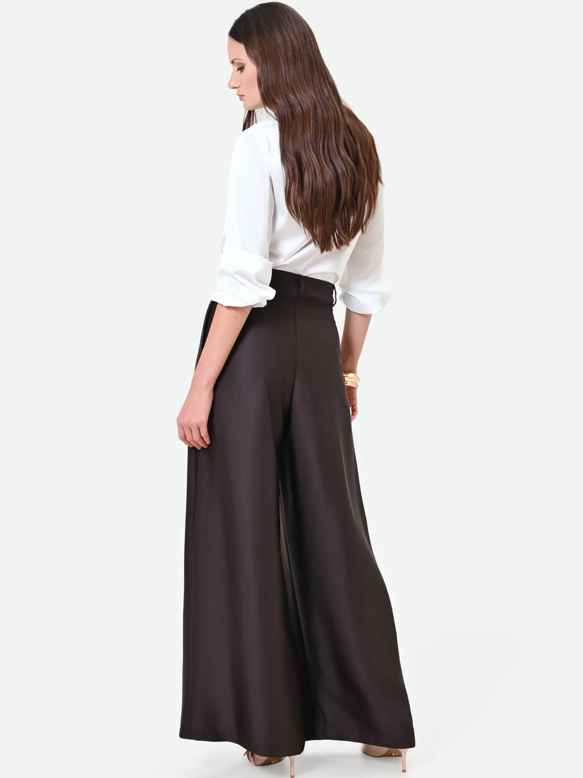 PANTALONE PALAZZO MORO MARRONE CON CINTURA
