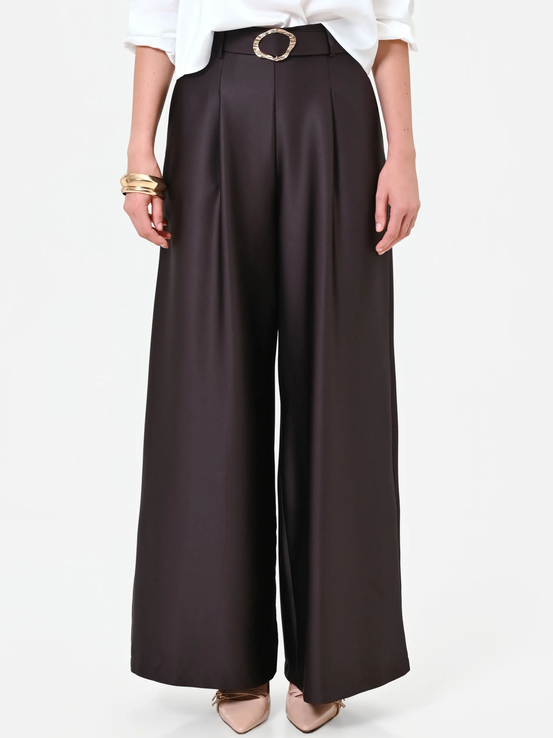PANTALONE PALAZZO MORO MARRONE CON CINTURA