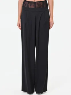 PANTALONE PALAZZO NERO CON FASCIA IN PIZZO