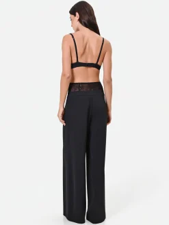 PANTALONE PALAZZO NERO CON FASCIA IN PIZZO