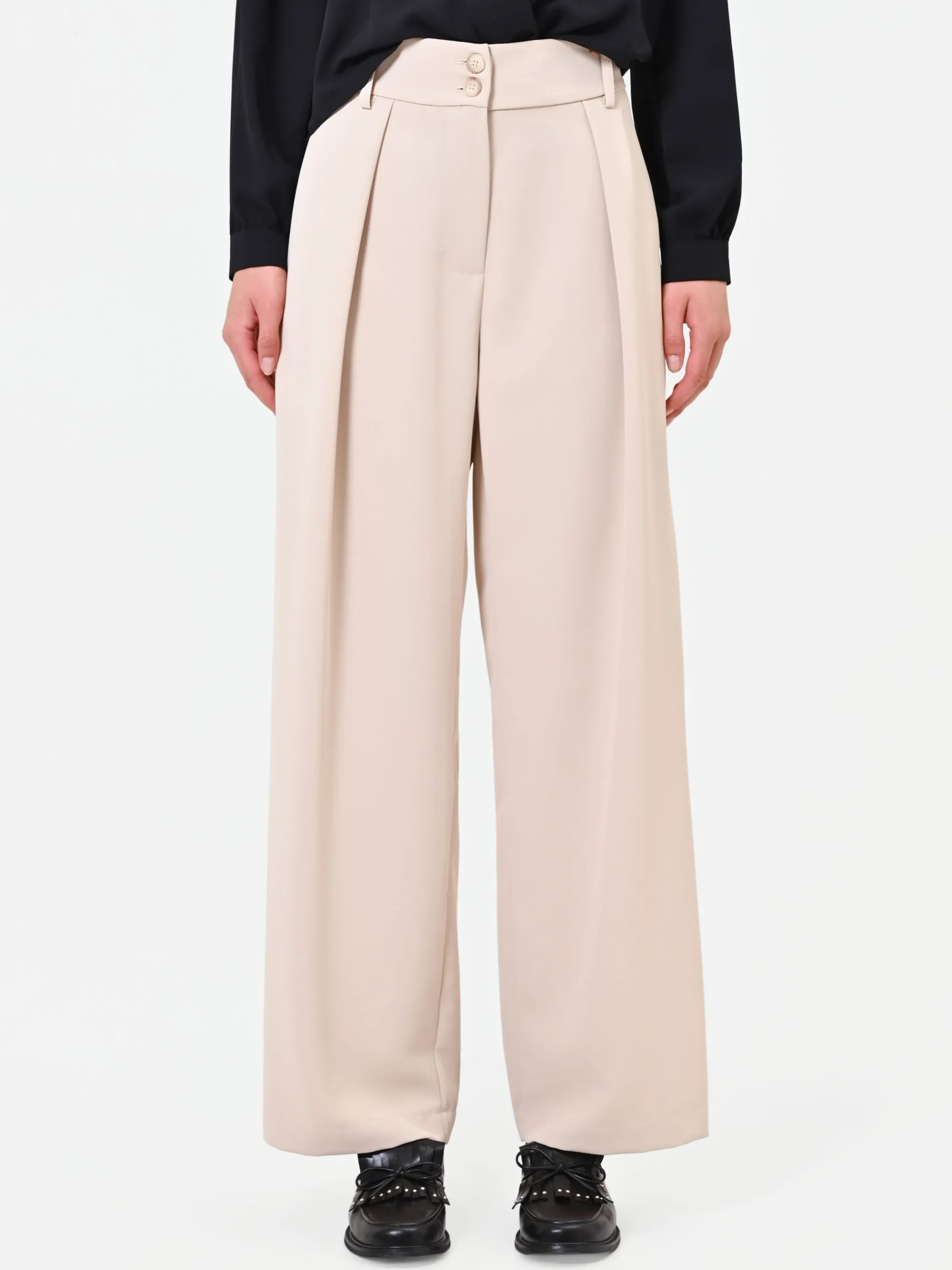 PANTALONE PALAZZO TORTORA BEIGE CON PINCES FRONTALI