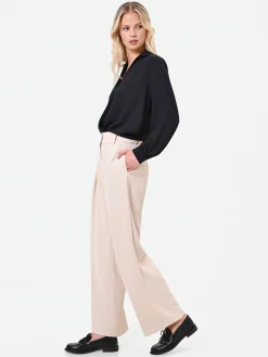 PANTALONE PALAZZO TORTORA BEIGE CON PINCES FRONTALI