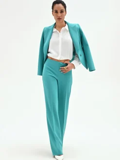 PANTALONE PALAZZO TURCHESE A VITA ALTA