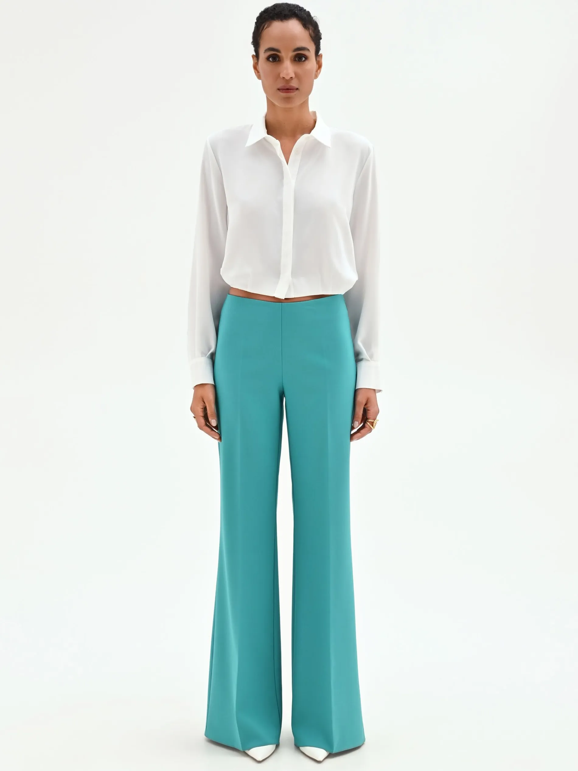 PANTALONE PALAZZO TURCHESE A VITA ALTA