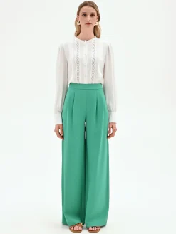 PANTALONE PALAZZO VERDE A VITA ALTA IN POLIVISCOSA